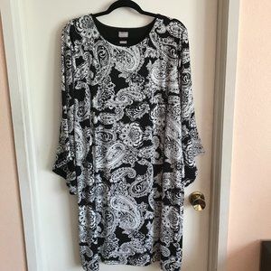 Chicos Black White Floral Paisley Shift Dress XL